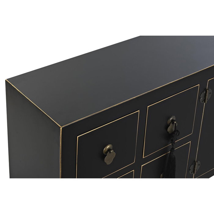 DKD Home Decor Mueble TV Masako Oriental Negro Dorado