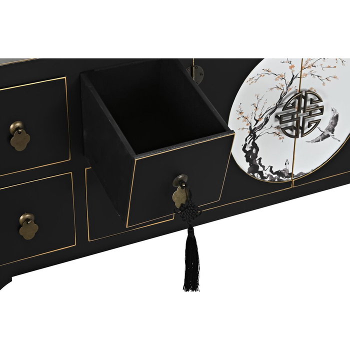 DKD Home Decor Mueble TV Masako Oriental Negro Dorado