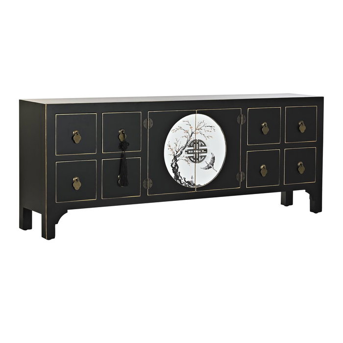 DKD Home Decor Mueble TV Masako Oriental Negro Dorado