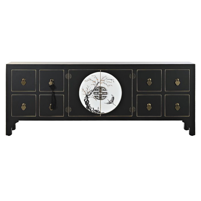 DKD Home Decor Mueble TV Masako Oriental Negro Dorado