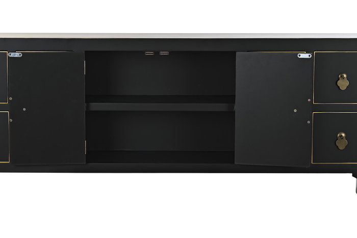DKD Home Decor Mueble TV Masako Oriental Negro Dorado