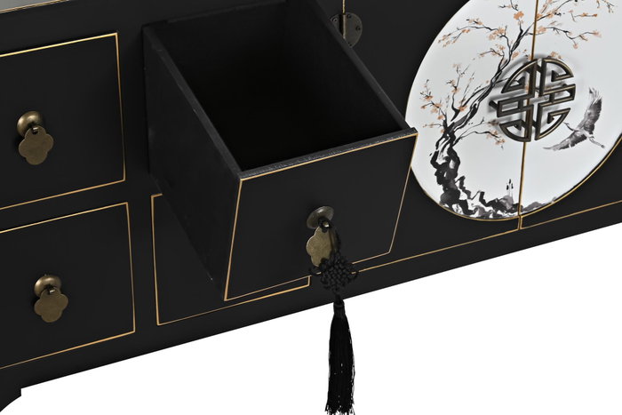 DKD Home Decor Mueble TV Masako Oriental Negro Dorado