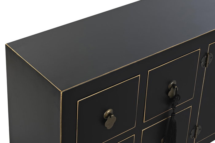 DKD Home Decor Mueble TV Masako Oriental Negro Dorado