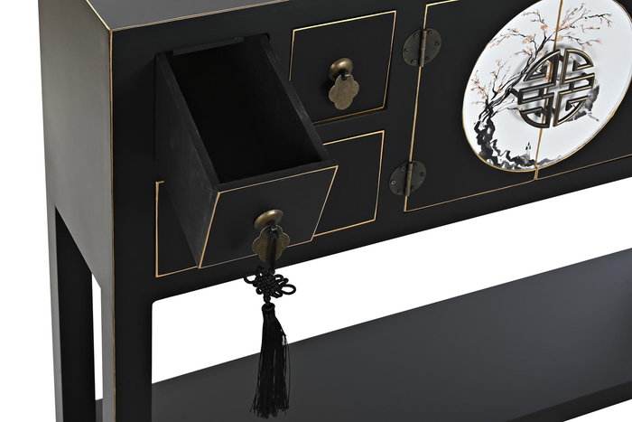 DKD Home Decor Consola Masako Oriental Negro Blanco 95 x 79 x 26 cm