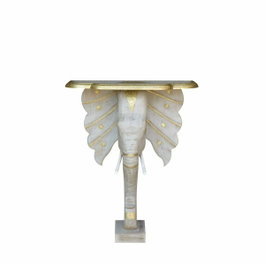 DKD Home Decor Consola de Mango y Latón Elefante Gris