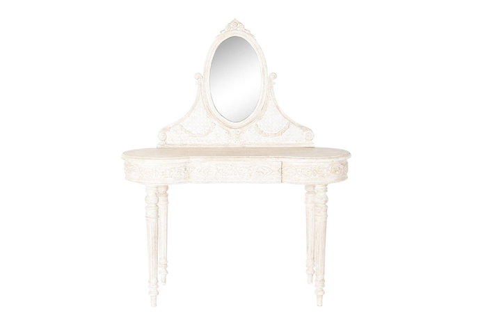 DKD Home Decor Tocador Romantico Beige 114 x 44 x 141 cm Mango y MDF con Espejo