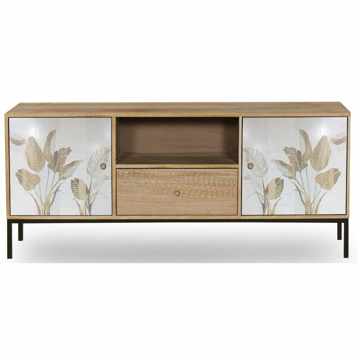 DKD Home Decor Mueble TV Hoja de Mango y Metal Blanco