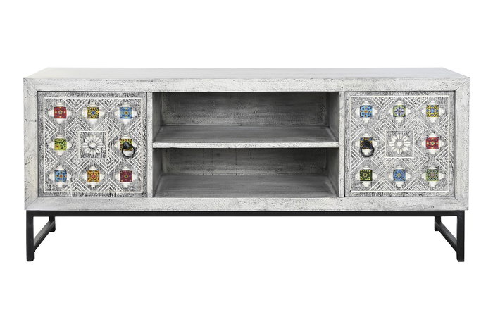 DKD Home Decor Mueble Tv Indio 130 x 56 x 40 cm Beige Gris