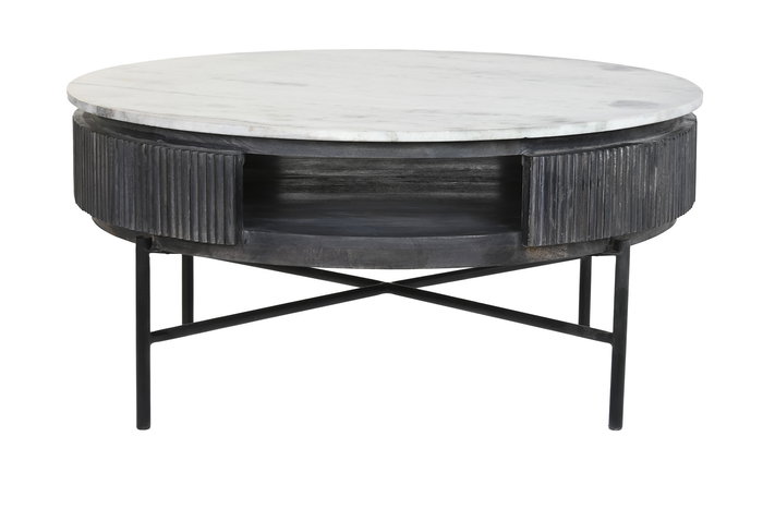 DKD Home Decor Mesa Centro Negro Blanco Mango y Marmol 90 x 90 x 42 cm
