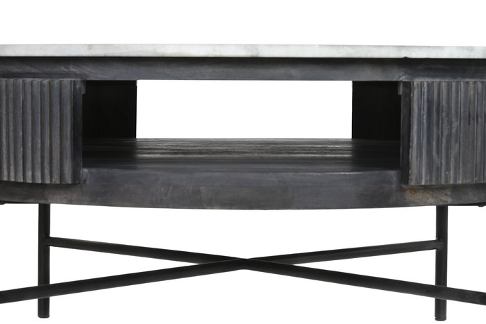 DKD Home Decor Mesa Centro Negro Blanco Mango y Marmol 90 x 90 x 42 cm