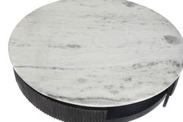 DKD Home Decor Mesa Centro Negro Blanco Mango y Marmol 90 x 90 x 42 cm