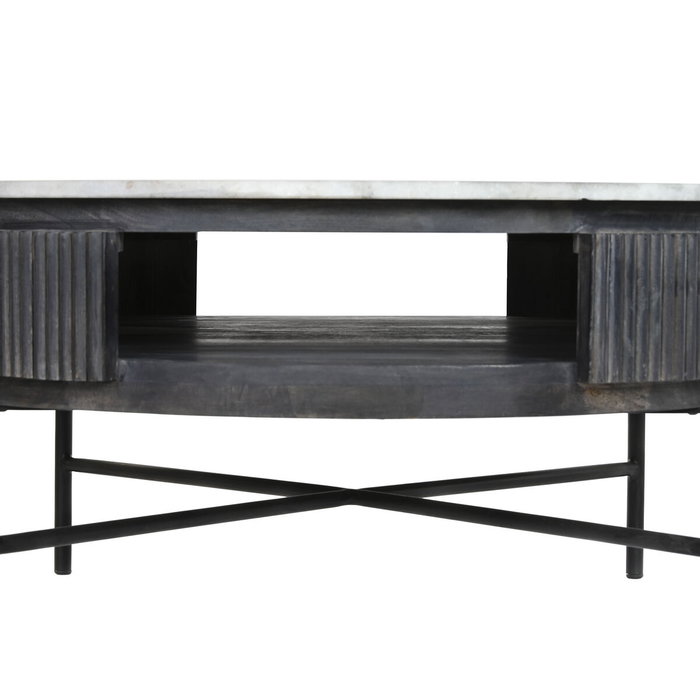 DKD Home Decor Mesa de Centro de Mango y Mármol 90x90x42 Negro y Blanco