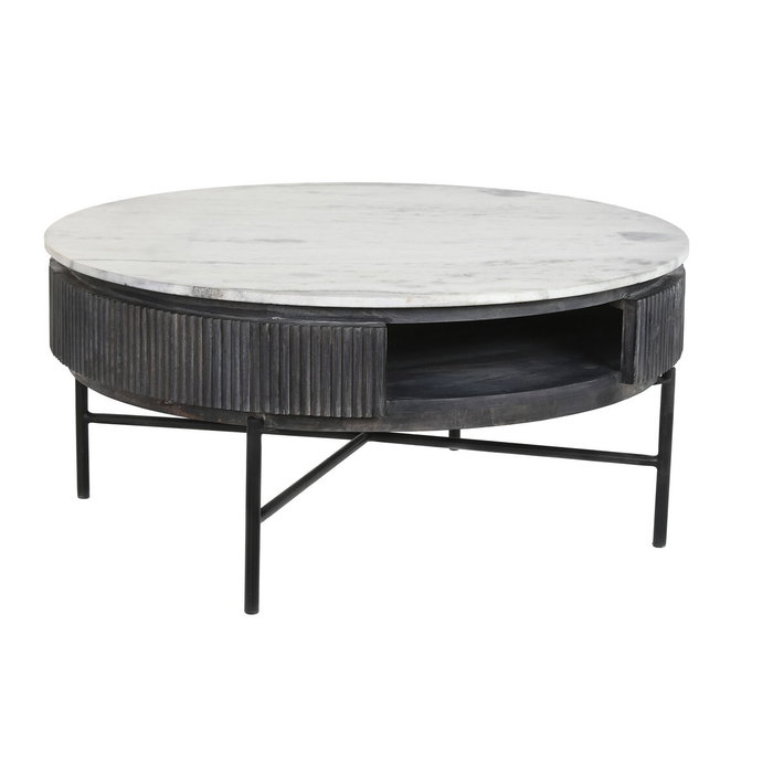 DKD Home Decor Mesa de Centro de Mango y Mármol 90x90x42 Negro y Blanco