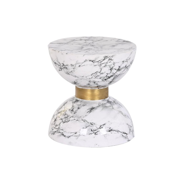 DKD Home Decor Mesita Auxiliar de Hierro con Acabado Símil Mármol Blanco