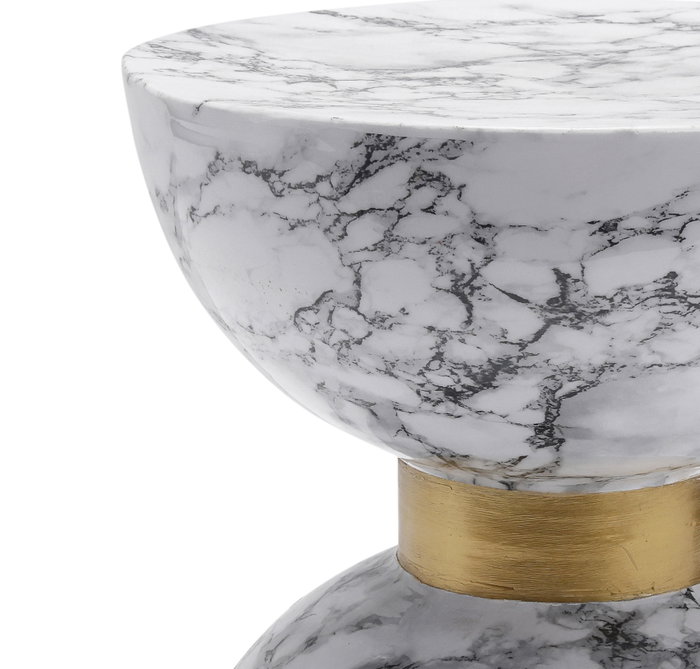 DKD Home Decor Mesita Auxiliar de Hierro con Acabado Símil Mármol Blanco