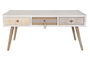 DKD Home Decor Mesa Centro Boho Blanco Natural Madera de Abeto y Algodón 110x60x50 cm