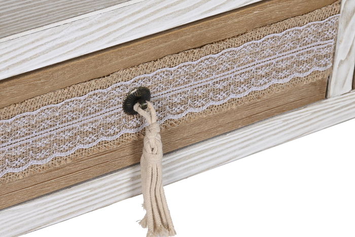 DKD Home Decor Mesa Centro Boho Blanco Natural Madera de Abeto y Algodón 110x60x50 cm