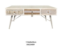 DKD Home Decor Mesa de Centro Abeto y Algodón Blanco 110x60x50