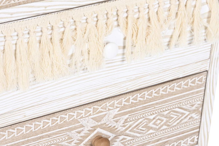 DKD Home Decor Cajonera Boho Blanco Natural Abeto Algodón 4 Cajones 48x35x89 cm