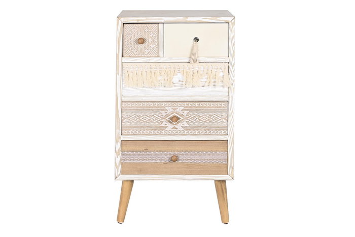 DKD Home Decor Cajonera Boho Blanco Natural Abeto Algodón 4 Cajones 48x35x89 cm