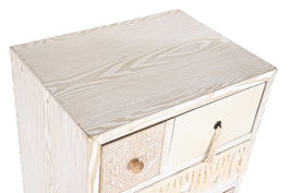 DKD Home Decor Cajonera Boho Blanco Natural Abeto Algodón 4 Cajones 48x35x89 cm