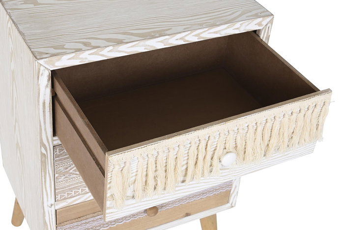 Mesita De Noche Boho DKD Home Decor Blanco Natural 35 x 72 x 48 cm