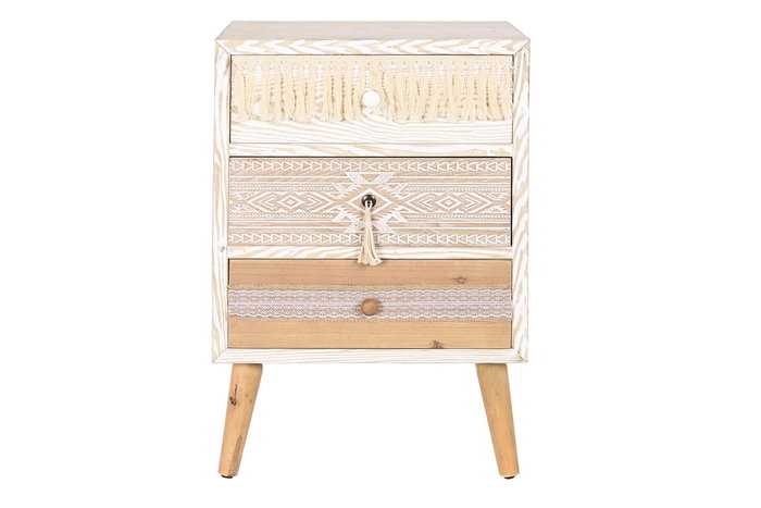 Mesita De Noche Boho DKD Home Decor Blanco Natural 35 x 72 x 48 cm