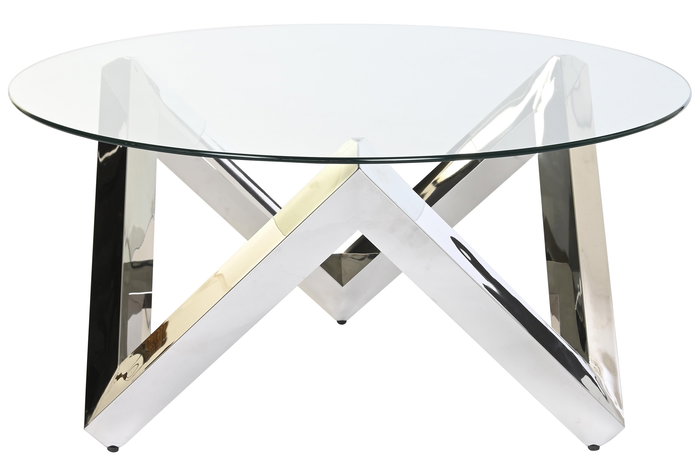 DKD Home Decor Mesa Centro Chic Plateado Transparente Acero Cristal templado 90 x 90 x 45 cm