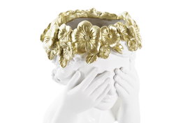 DKD Home Decor Set de 3 Maceteros de Resina Blanco y Dorado