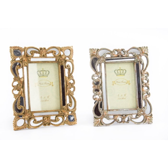 DKD Home Decor Set de 2 Marcos para Fotos 10x15 cm en Resina, Dorado y Plateado DKD Home Decor Set de 2 Marcos para Fotos 10x15 cm en Resina, Dorado y Plateado
