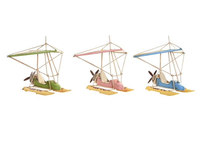 DKD Home Decor Set de 3 Vehículos de Decoración en Metal Rosa, Azul y Verde
