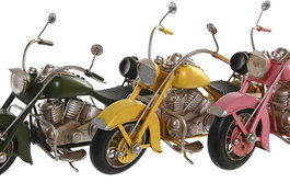 DKD Home Decor Vehículo Decoración Vintage Moto Rosa Verde Oscuro Metal 10 x 16 x 28 cm (3 Unidades)