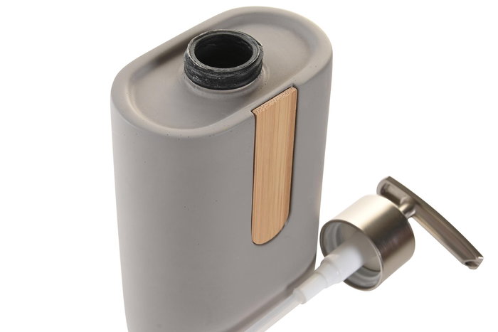 DKD Home Decor Dosificador Scandi Gris Natural Cemento Bambú 5 x 15 x 8.5 cm