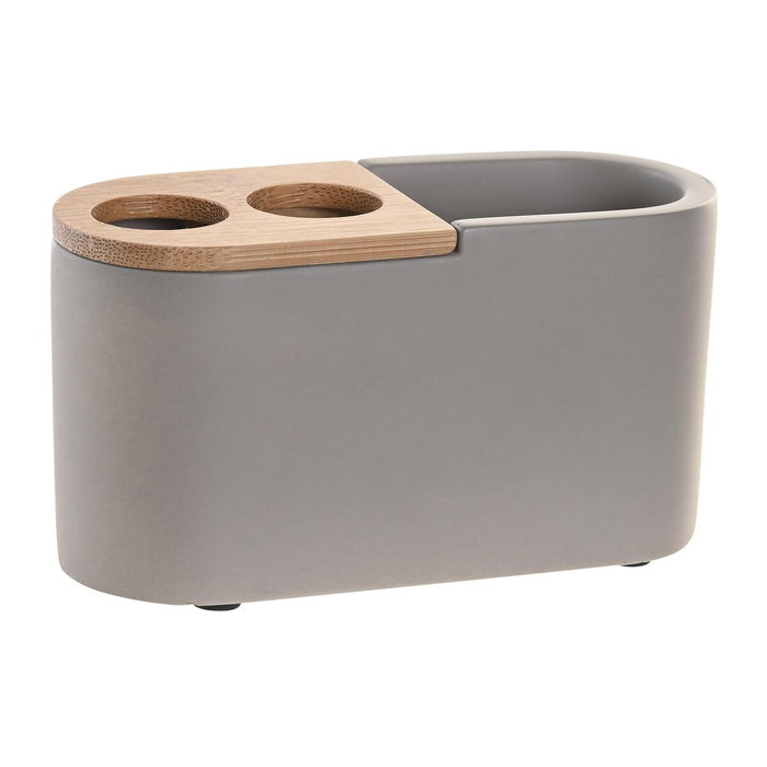 DKD Home Decor Vaso de Cemento y Bambú Mate Gris