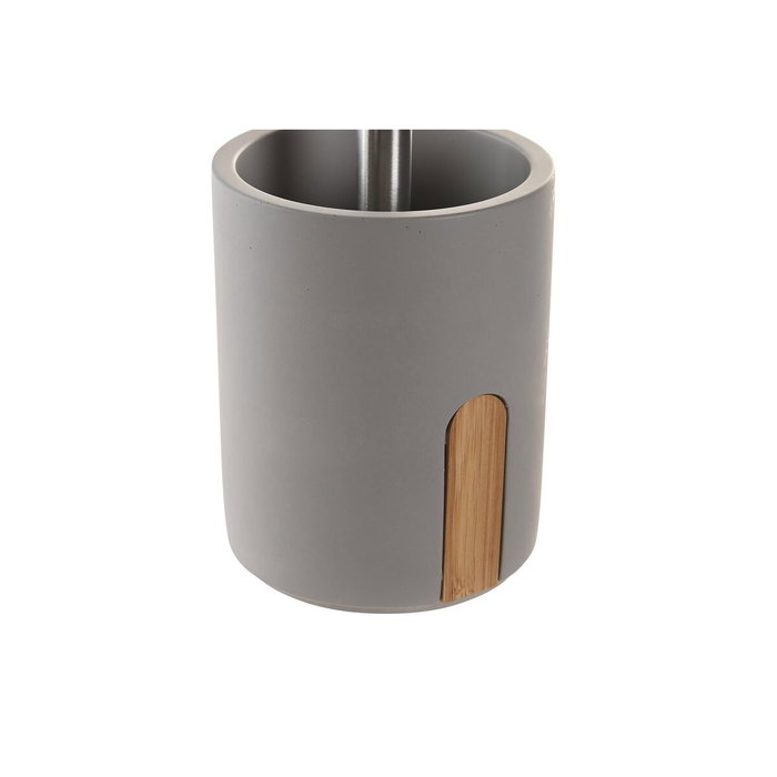 DKD Home Decor Escobillero de Cemento y Bambú Gris Mate