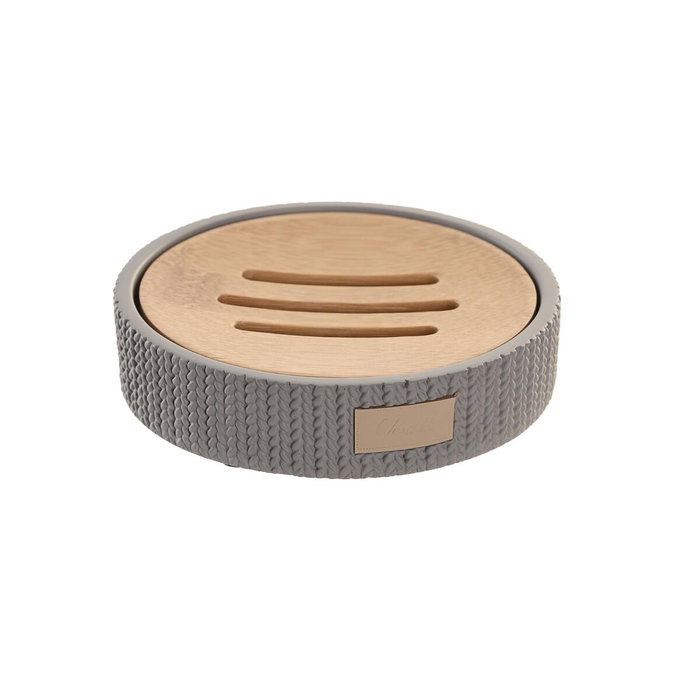 DKD Home Decor Jabonera de Cemento y Bambú Gris 11x11x2,5 cm