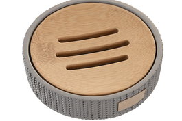 DKD Home Decor Jabonera Gris Cemento y Bambú 11x11x2.5 cm