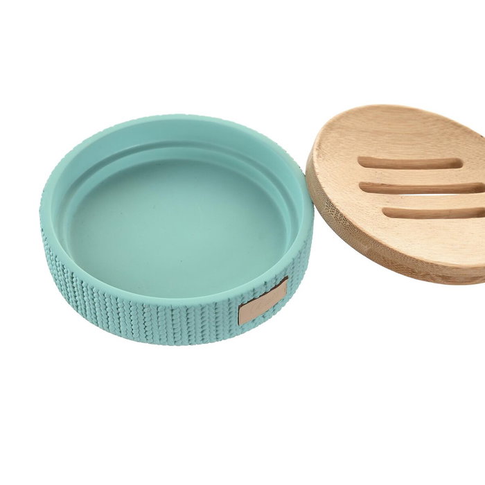DKD Home Decor Jabonera de Cemento y Bambú Verde Menta Mate