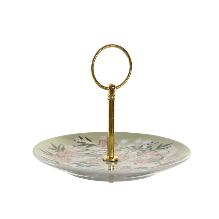 DKD Home Decor Frutero de Porcelana y Metal 3 Pisos Verde y Beige