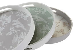 DKD Home Decor Bandeja Atlantic Forest 2022 MDF Marron Claro Blanco Verde Blanco 35 x 35 x 5 cm (3 Unidades)