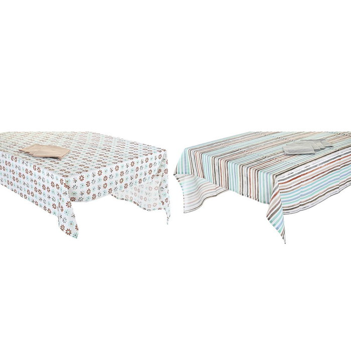 DKD Home Decor Juego de Manteles de Algodón 150x250 cm, Azul Celeste y Gris