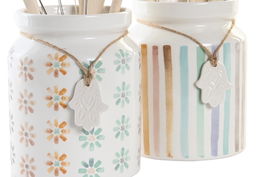 DKD Home Decor Bote Utensilios Urban Azul Celeste Gris Dolomite Pino Metal 12 x 22 x 12 cm Set de 5