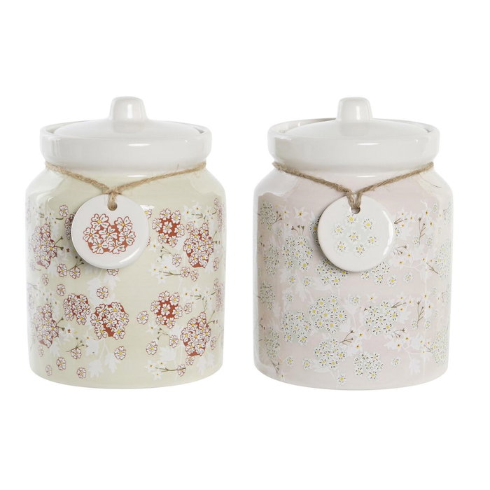 DKD Home Decor Pack de 2 Botes de Dolomite IVY&amp;DAISY 2022, 1 L, Verde y Beige