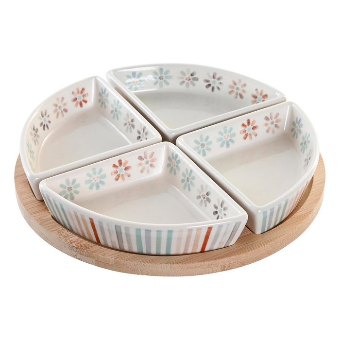 DKD Home Decor Set de Aperitivo 5 Piezas Gres y Bambú Multicolor Casablanca 2022