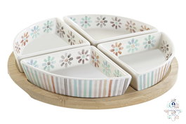 DKD Home Decor Casablanca 2022 Aperitivo Multicolor Natural Gres y Bambú Set de 5 Piezas 21.5x21.5x1 cm