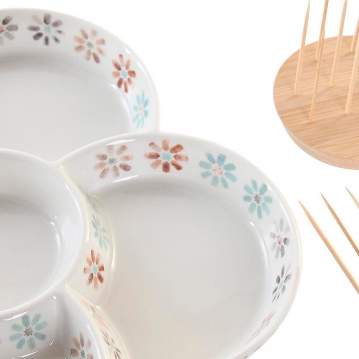 DKD Home Decor Bandeja de Aperitivo Gres y Bambú Multicolor Casablanca 2022