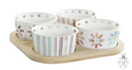 DKD Home Decor Aperitivo Gres Bambú Multicolor Natural Colección Casablanca 2022 Urban Set 5 Piezas 19.7 x 1 x 19.7 cm