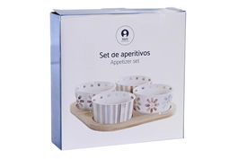 DKD Home Decor Aperitivo Gres Bambú Multicolor Natural Colección Casablanca 2022 Urban Set 5 Piezas 19.7 x 1 x 19.7 cm