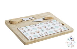 DKD Home Decor Set de 4 Tablas de Aperitivo Casablanca 2022 Multicolor de Bambú y Gres