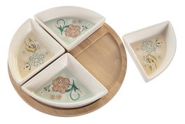 DKD Home Decor Aperitivo Tradicional Gres y Bambú Verde Beige Blanco Set 5 Piezas 21.5 x 1 x 21.5 cm Apto Lavavajillas